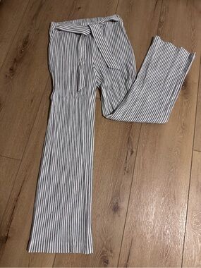 White House Black Market Navy & White Vertical Stripe Wide-Leg Tie-Waist Pants